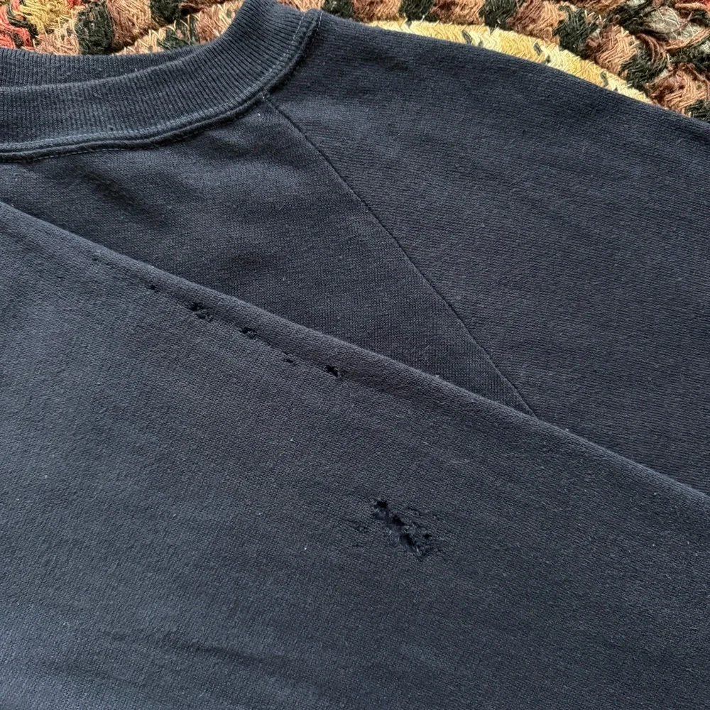 💀 SOLD 💀 Vintage 80s Navy Blue Blank Raglan Crewneck Sweatshirt Sportswear ~ M - Picture 6 of 6